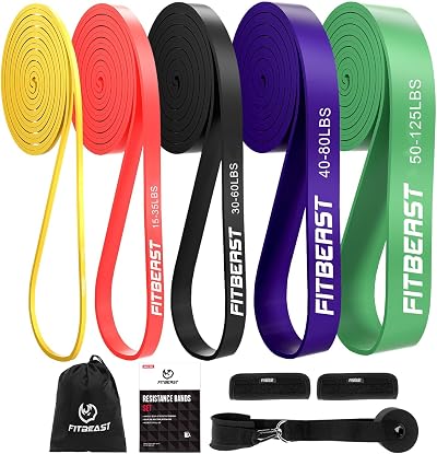FitBeast Pull Up Bands Set 5 Levels Resistance Bands 5-125 LBS