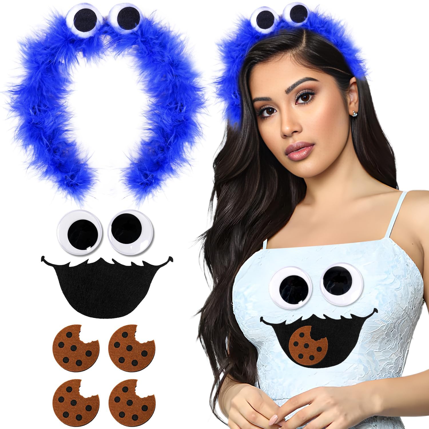 iZoeL Cookie Headband Monster Headband Girls World Book Day Costume Kids, Monster Eyes Mouth Sticker WBD Book Character Costume