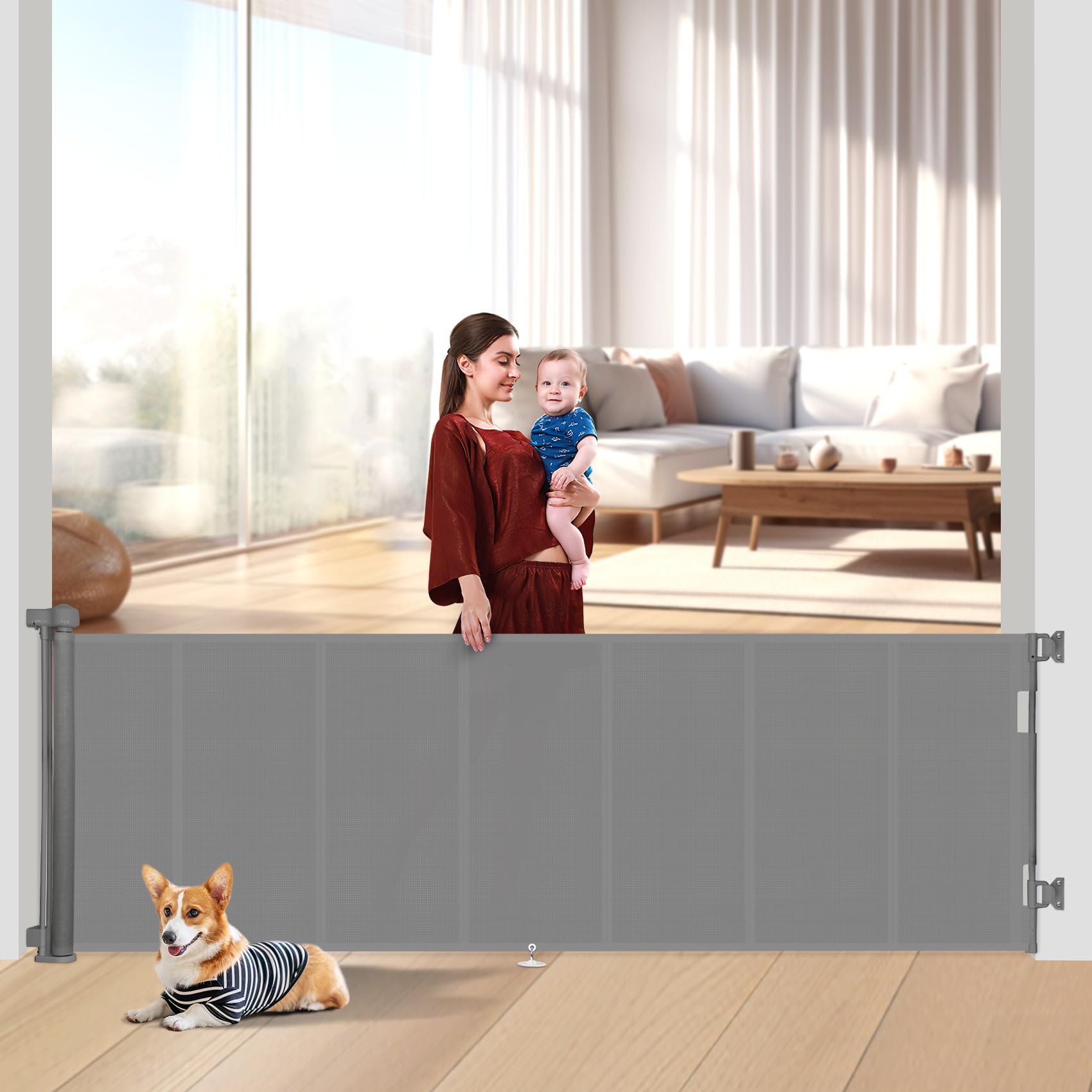 Photo 1 of Upgrade 120 inch Retractable Baby Gates Extra Wide with Reinforced Strip Design to Prevent Crawling Through, 10 Foot Retractable Dog Gate, 34" Tall, Retractable Gate for Indoor/Outdoor