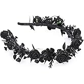 KorViSHOW Black Floral Headpiece - Women's Elegant Lace Foam Rose Headband With Flowers for Hair Accessories, Wedding, Party, Birthday Gift, Photo Props