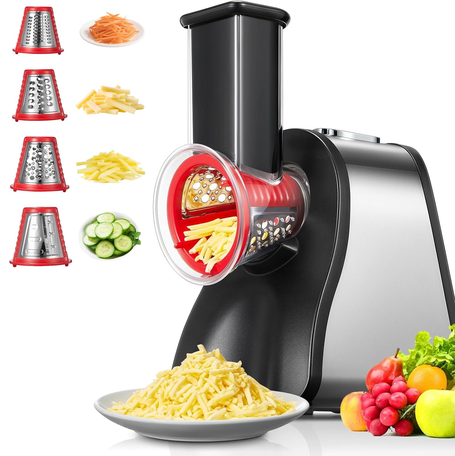 Photo 1 of Electric Cheese Grater Salad Maker, Cheese Shredder for Home Kitchen Use, One-Touch Control Electric Slicer Shredder Ideal for Vegetables, Cheeses and Nuts