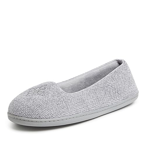 Dearfoams Women's Rebecca Lightweight Cozy Memory Foam Closed Back Slipper with Wide Widths, Sleet Chenille, 13-14