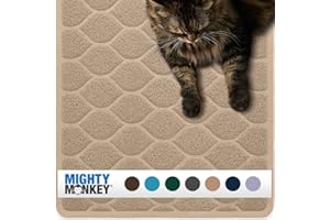 Mighty Monkey Waterproof BPA Free Cat Litter Box Trapping Mat, Easy Clean Floors, Textured Baking, Soft on Sensitive Kitty Paws, Cats Accessories, Less Waste, Stays in Place, 35x23, Taupe