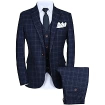Slim Fit Plaid Suit Blazer+Vest+Pants 