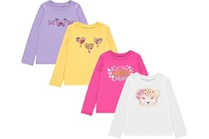 BTween Girls 4-Pack Long Sleeve Graphic T-Shirts - 100% Cotton, Fun & Vibrant Designs
