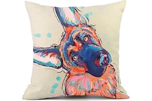 Redland Art Cute Pet German Shepherd Dog Throw Pillow Covers Linen Sofa Decorative Cushion Cases for Home Decor 18×18 Inch