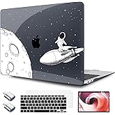 TWOLSKOO for MacBook Air 13.3 inch Case 2021 2020 2019 2018 Release M1 A2337 A2179 A1932 with Touch ID, Plastic Hard Shell Case & Keyboard Cover & Type C Adapter, Flying Astronauts