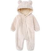 Newborn Baby Snowsuit Fleece Lined Onesie Outfits Warm Hooded Romper for Infant