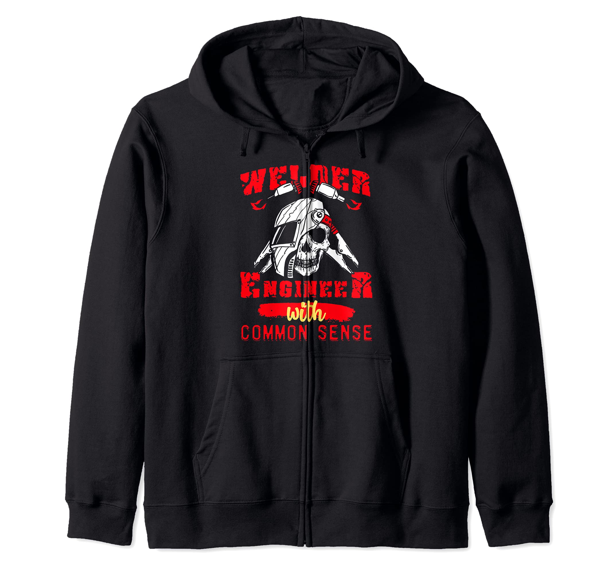 Welder Engineer With Sense Skull Welding Job Engineering Zip Hoodie