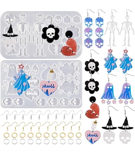 Halloween Epoxy Resin Molds 2-Pack - Pumpkin Ghost Bat Skull Silicone Molds For DIY Jewelry