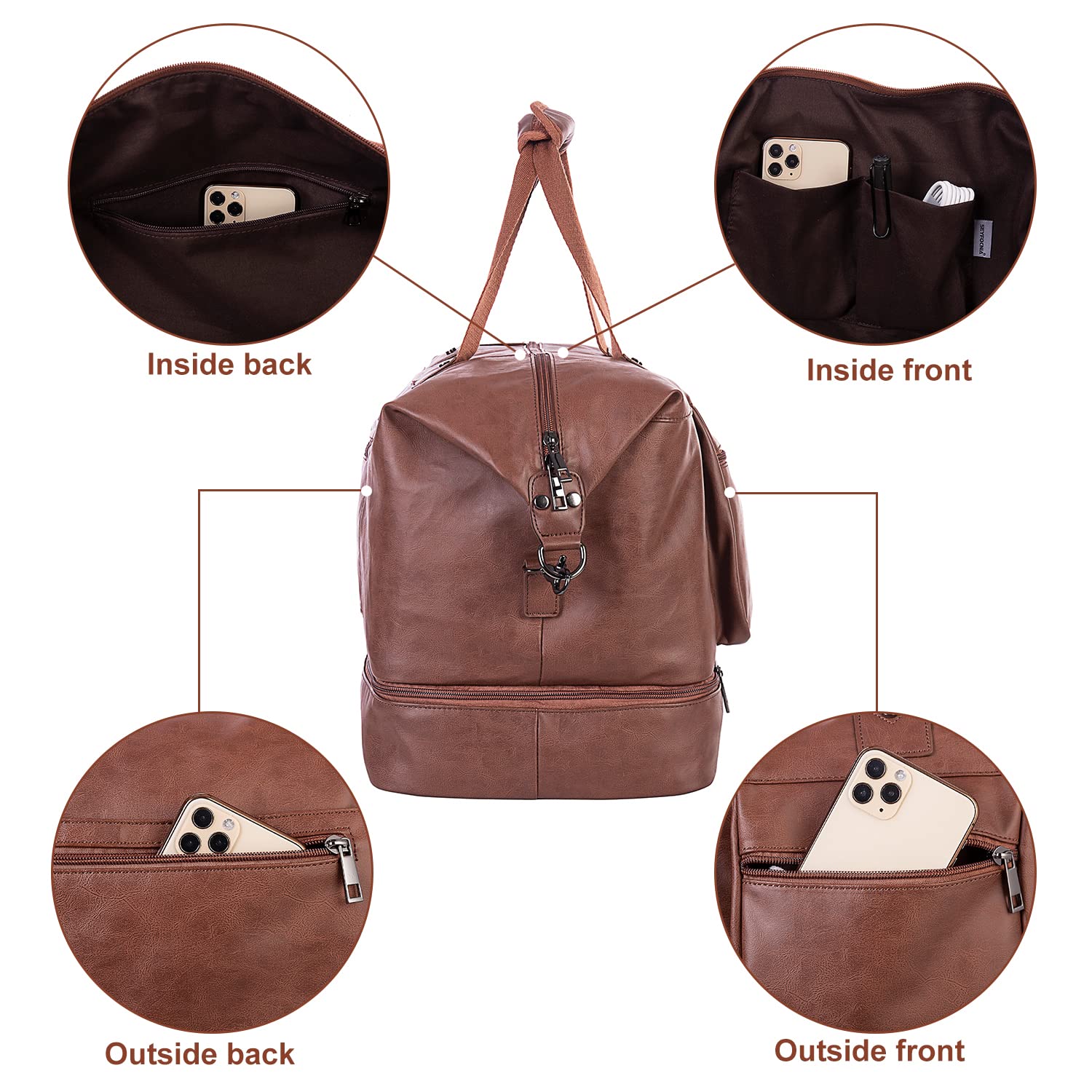 seyfocnia Travel Duffle Bag, Leather Overnight Bag for Mens Women Carry on Bag Weekender Bags Travel Tote Bags Large Duffle Bag