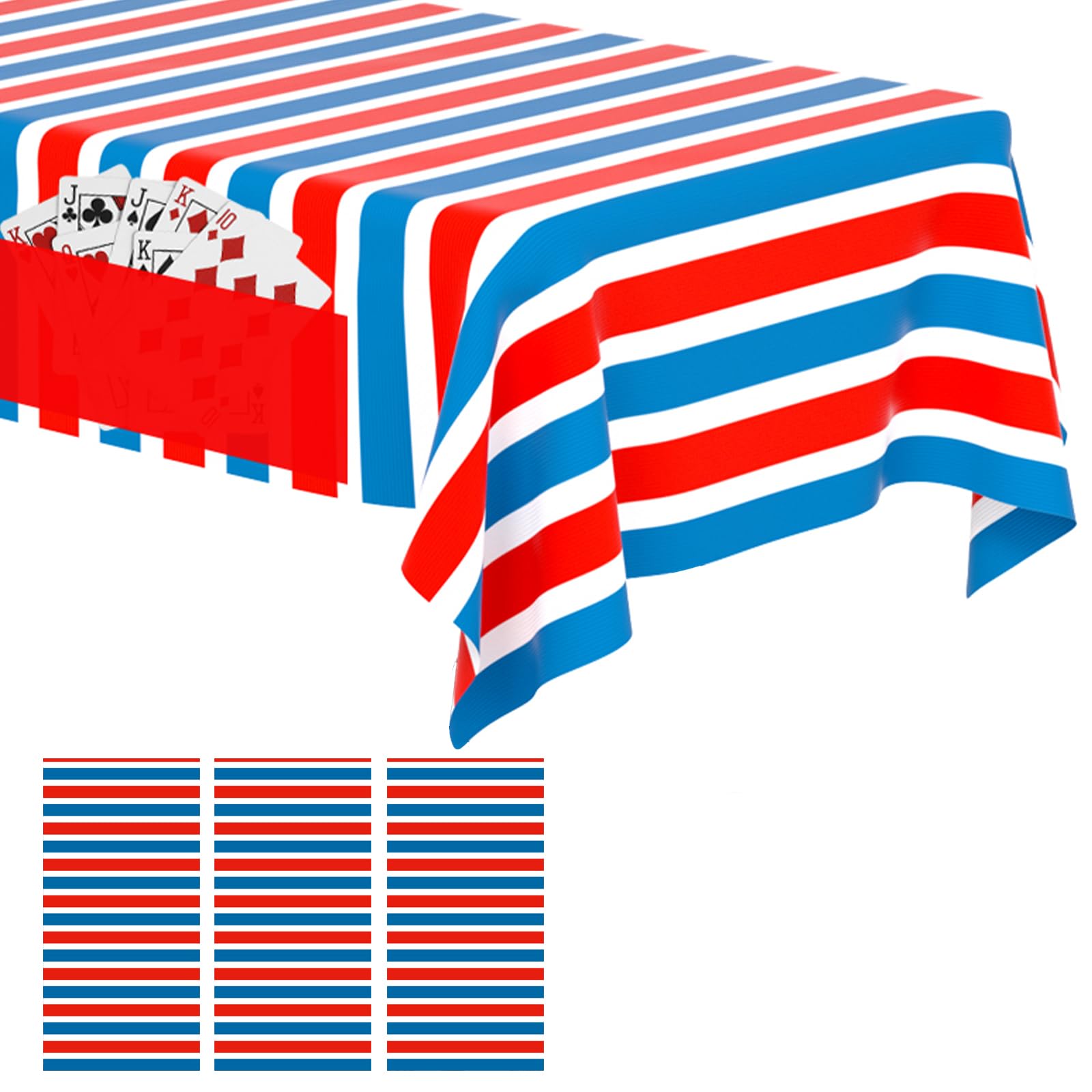 KAshack 3 Pack [Pocket Design] Plastic Table Cloth Disposable Red White Blue Patriotic Striped Rectangle Tablecloth for Fourth of July,Party,Camping,Table Cover 72”x54” 3 Pack