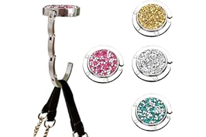 BAWEN 4 PCS Foldable Purse Hook, Women's Handbag Hangers - Multicolor Rhinestones Bag Table Hanger Collection