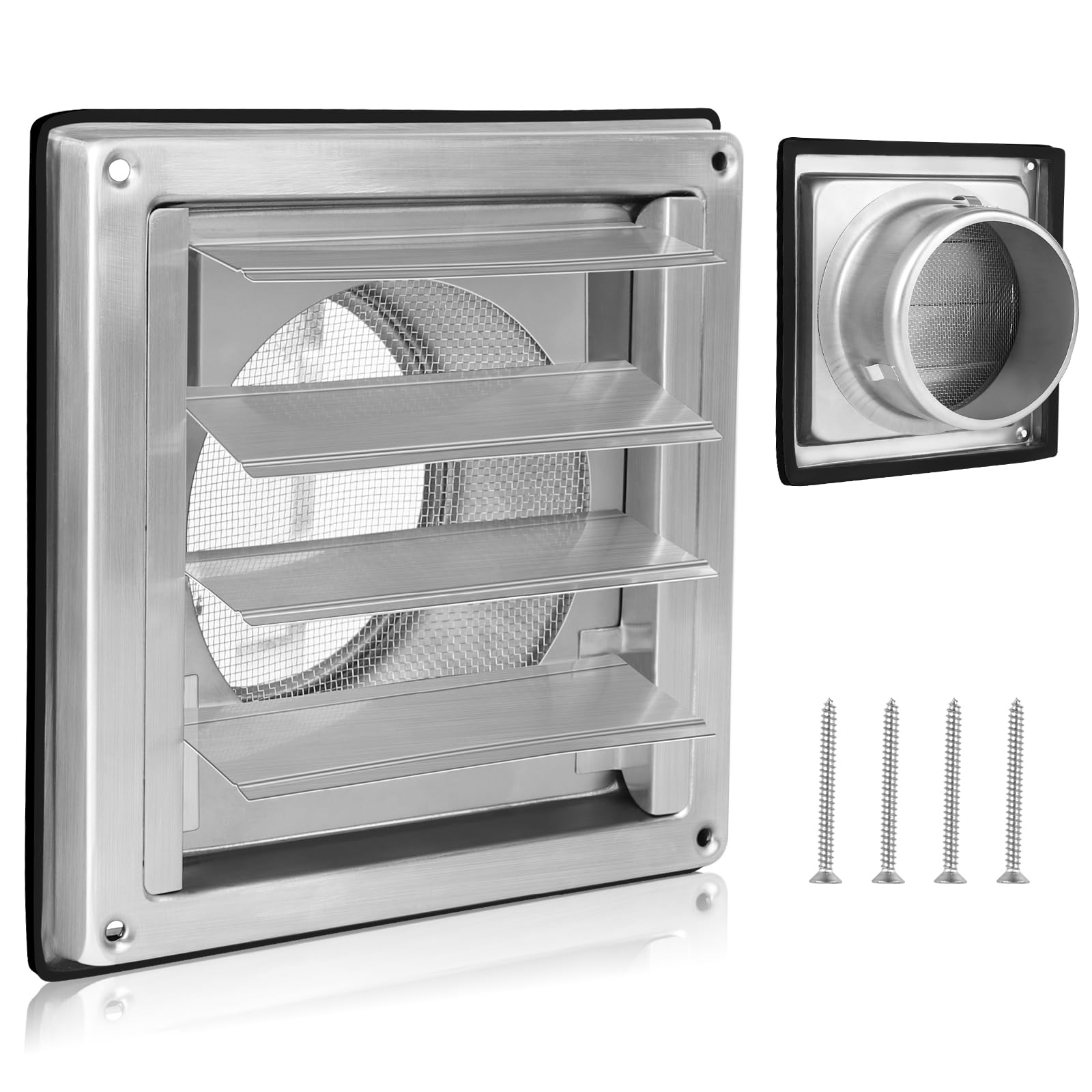 LALAGO Ventilation Grille 125 mm with Insect Protection Grille, 304 Stainless Steel Backflow Flap, Weather Protection Grille, Ventilation Grille Diameter 125 mm for VMC Pipe and Sheathing