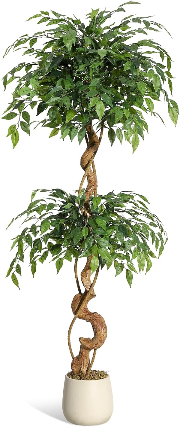 Litake Künstlicher Ficus Baum 150 cm Große Grüne Birkenfeige im Weißen Topf Kunstpflanzen für Indoor Haus Büro Garten Moderne Dekoration Housewarming Geschenk