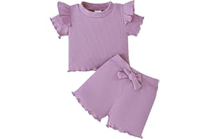 Chuyuku Toddler Girl Clothes Flutter Sleeve Baby Girls Summer Outfits T-Shirts - Cotton Ruffle Top & Shorts Set 6M - 3T