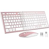 GALENMORO Keyboard and Mouse Wireless, Slim Flat Silent Quiet Rose Pink | Low Profile Thin, Compact Full Size with 10 Key, Soft Touch, USB C Cordless, for Mac/Windows PC/Macbook/iMac, Office/Home