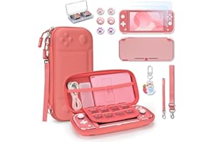 YK YOUNIK Younik Switch Lite Case, Portable Switch Lite Carrying Case, 14 in 1 Accessories Kit with Carrying Case, Protective Cover, Game Card Case, Screen Protectors, Thumb Grips, Pendant and straps (Pink)