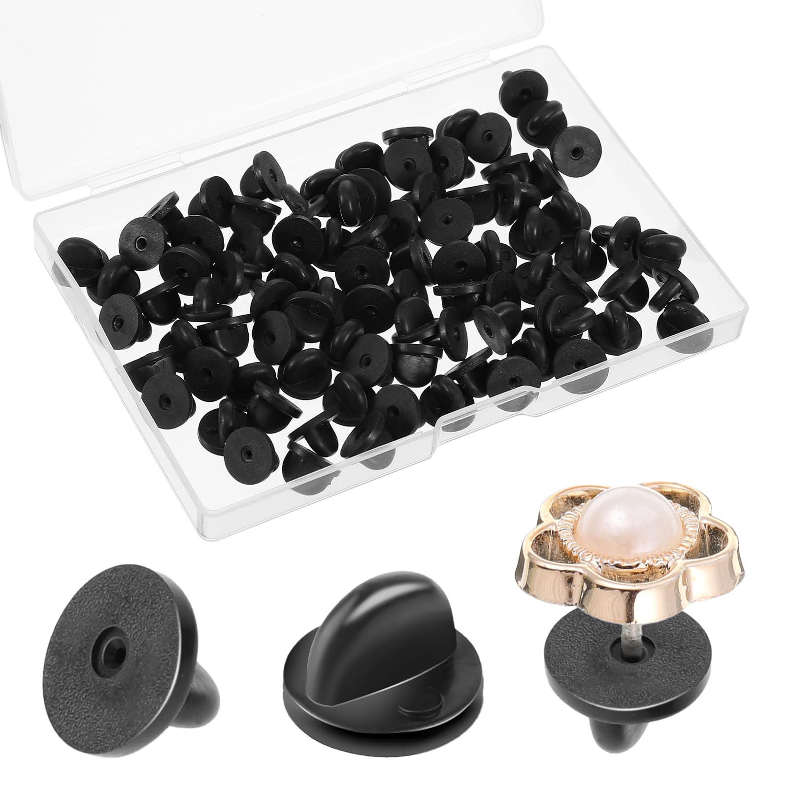 Photo 1 of 100 PCS Rubber Pin Backs for Enamel Pins, Black Rubber Safety Pin Backings, Replacement Enamel Pin Backing for Brooch, Tie, Hat, Badge, Uniform Insignia