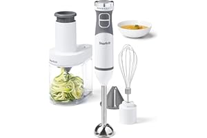 Starfrit 4-in-1 Hand Blender & Spiralizer Set - Blending Arm, Whisk, Slicing & Fine Spiral Blade - 10 Speed - 250W
