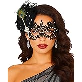 Campsis Masquerade Mask for Women, Black Feather Masquerade Ball Mask