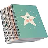 Yansanido Spiral Notebook, 4 Pcs A5 Cherry Design Hardcover 8mm Ruled 4 Color 80 Sheets -160 Pages Journals for Study and Notes (Cherry)