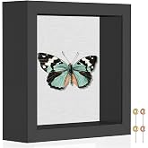 Califortree 5x5 Small Shadow Box Picture Frame with Soft Linen Back - Push Pins Included, Memory Shadow Box Display Case, Black