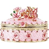 YU FENG Crystal Trinket Jewelry Boxes Hinged,Hand-Painted Pink Flower Butterfly Pattern Jeweled Box for Girls