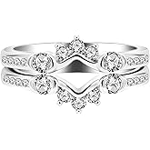 Uloveido 925 Sterling Silver V-Shaped Ring Guard Enhancer Round Cubic Zirconia 2pcs V Stacking Rings Set Y1519