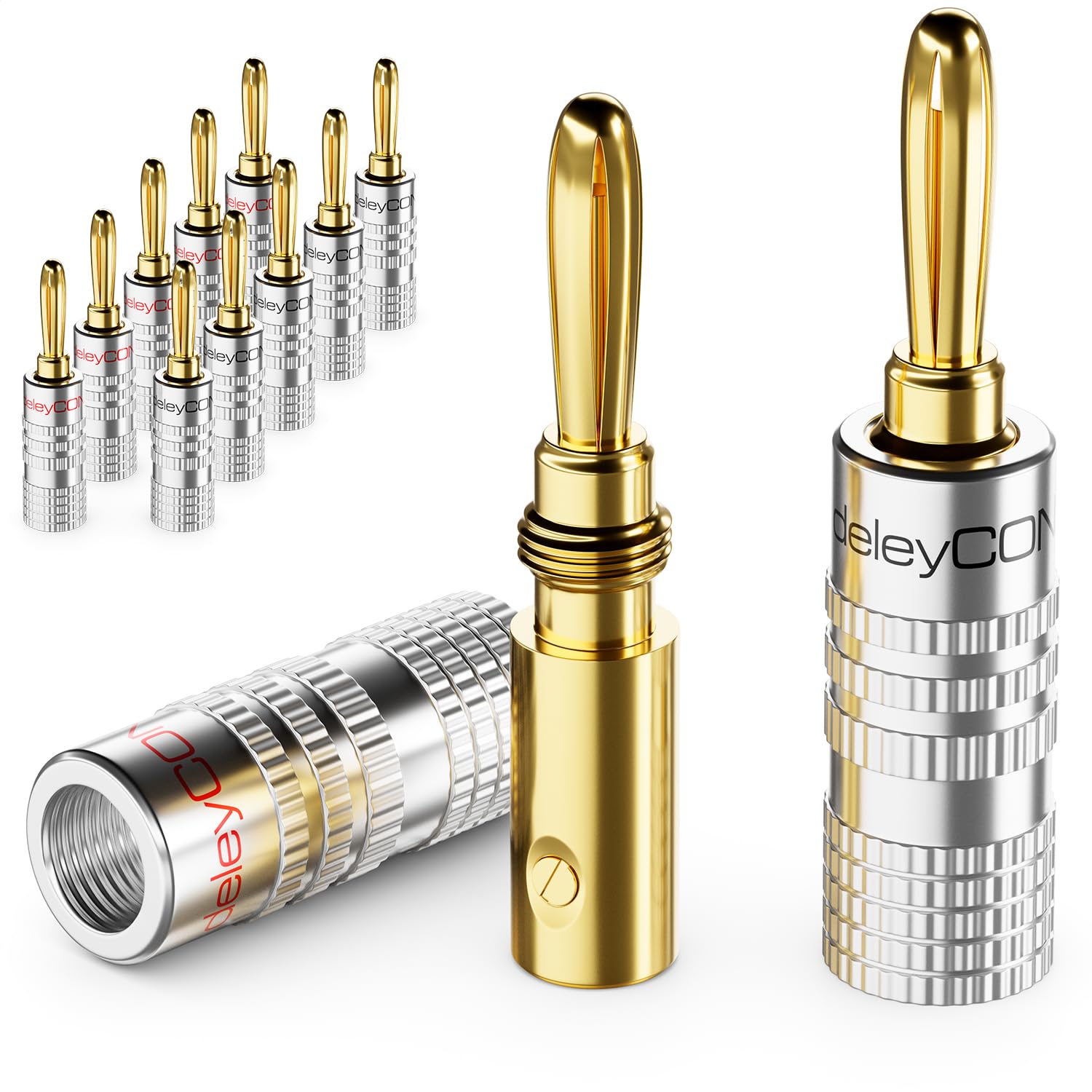 deleyCON 12x Banana Connectors Set Gold-Plated Screwable for Speaker Cables from 0.75mm - 4mm & e.g. HiFi Receivers