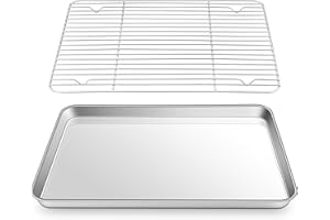 16” Baking Sheet & Rack Set, Joyfair Stainless Steel Cookie Sheet Pan with Cooling Rack for Baking/Roasting/Grilling, Oven & Dishwasher Safe, Commercial Quality & Heavy Duty, Rust Free & Non Toxic