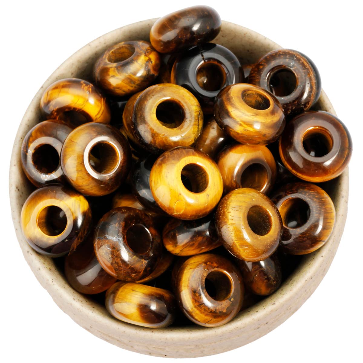 Nupuyai Tiger's Eye Large Hole Stone Rondelle Loose Charms fits Bracelet, European Crystal Stone Beads for Jewellery Making Set of 30