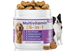 VUN Dog Multivitamin 25 in 1 Chewable Dogs Vitamins Supplements Treats for Pet Omega-3 Glucosamine Vitamin for Puppy Supplies Skin Coat, Heart, HIPS & Joints, Digestion & Immune System 100pcs