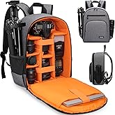 IPEB Camera Backpack for DSLR/SLR/Mirrorless Bag Professional Waterproof Camera Case 11"X5.9"X15" for Photographers Grey Orange