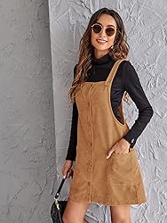 Floerns Women's Corduroy Button Down Pinafore