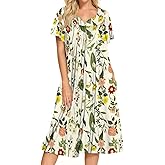 Bloggerlove House Dresses for Women With Pockets Mumu Duster Housecoat Short Sleeve Patio Dress S-XXL