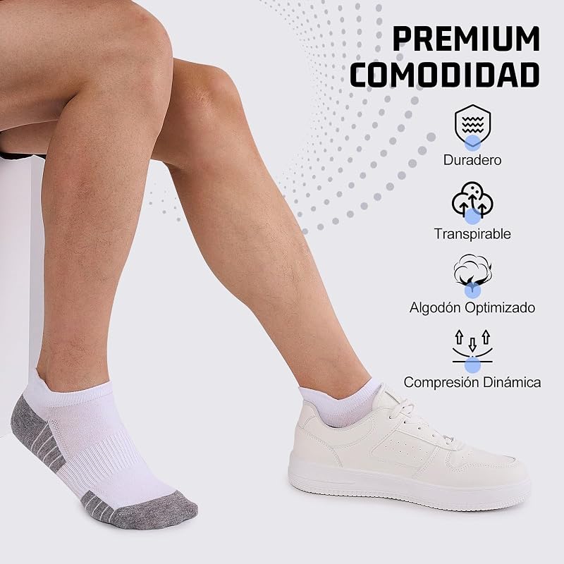 10 Pares Calcetines Tobilleros Hombre Mujer, Calcetines Cortos Algodón Transpirables, Ideales para Deporte, Correr, Casa, Trabajo, Verano, Blanco 39-42