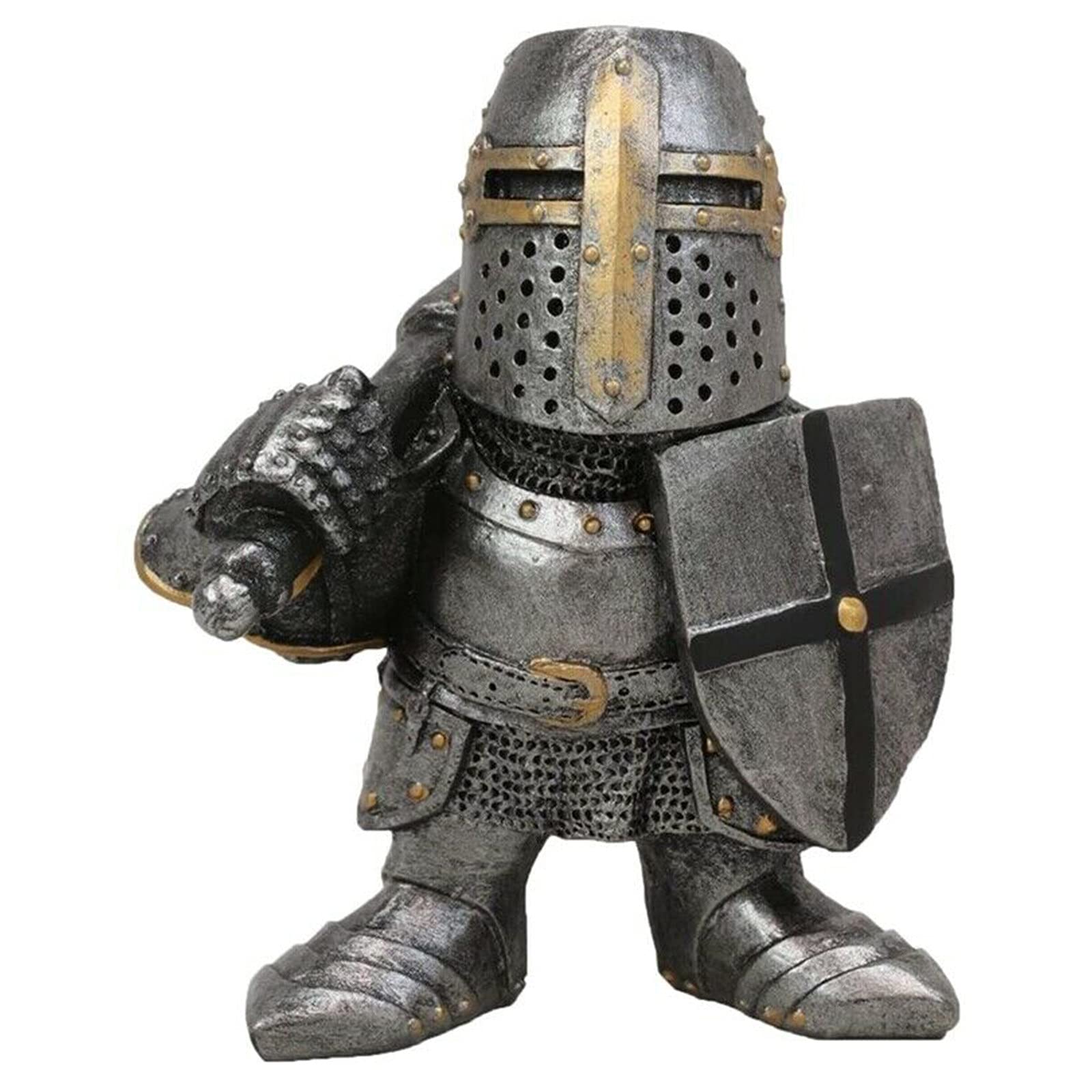 Knight Gnomes Guard Garden Gnome Ornaments Outdoor Medieval Crusader Knight Suit Statue Waterproof Resin Ornament for Yard Lawn Garden Decorations (D)