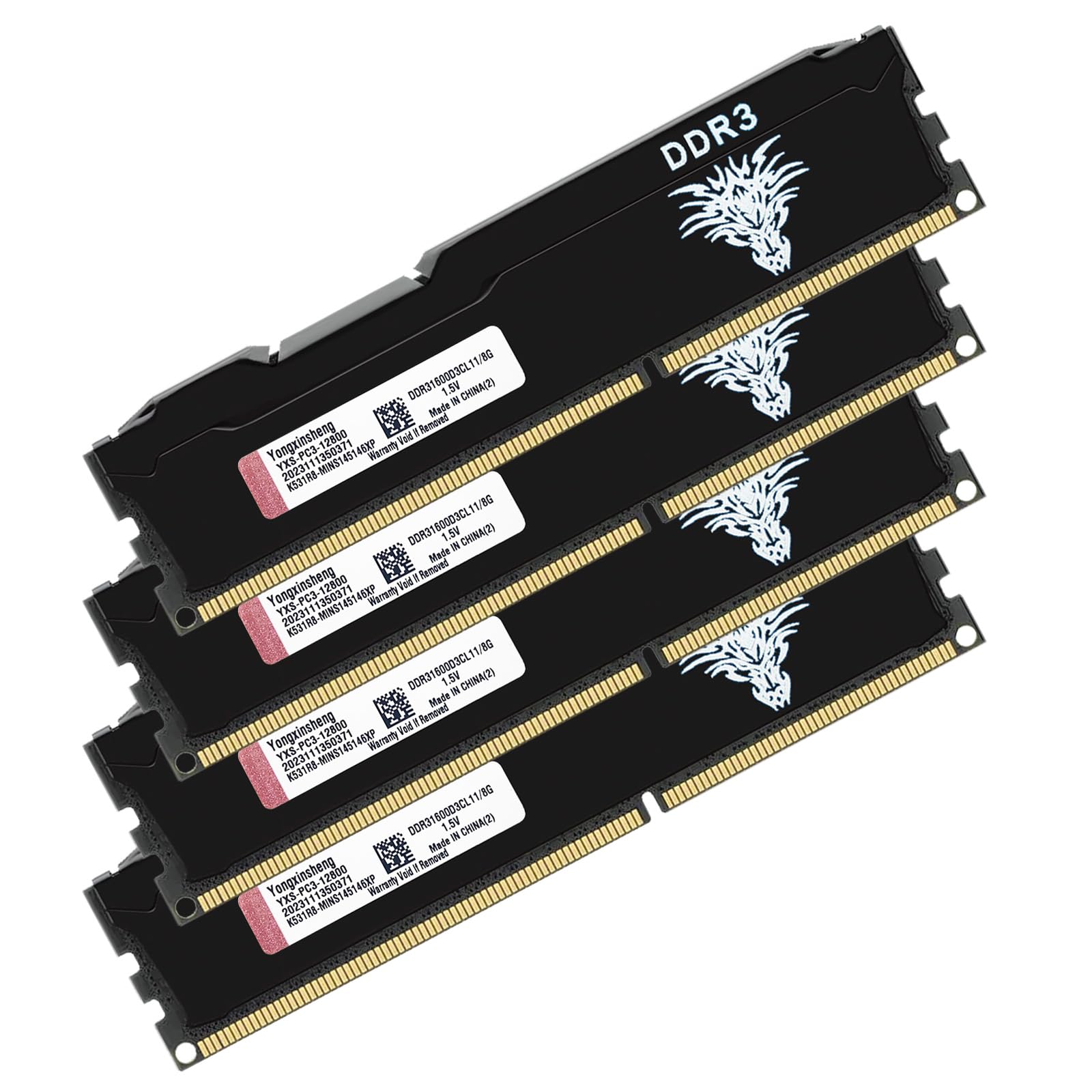 Photo 1 of Yongxinsheng DDR3 32GB Kit (8GBx4) Desktop RAM 1600MHz PC3-12800 UDIMM Non-ECC Unbuffered 1.5V 2Rx8 Dual Rank 240 Pin CL11 PC Computer Memory Upgrade Module (Black)