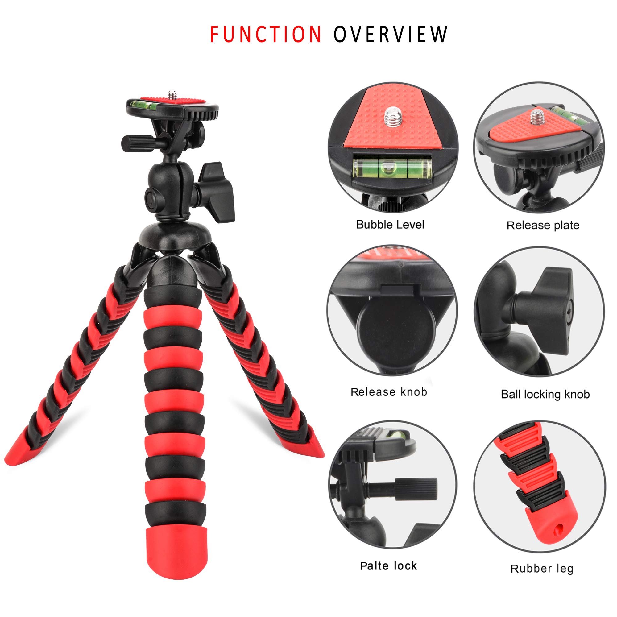 Tairoad 12-inch Portable Travel Selfie Bendable Phone Tripod for iPhone Xs Max X8 Plus 7 6 SE Android Huawei Samsung Gopro DSLR Camera with Cellphone Holder