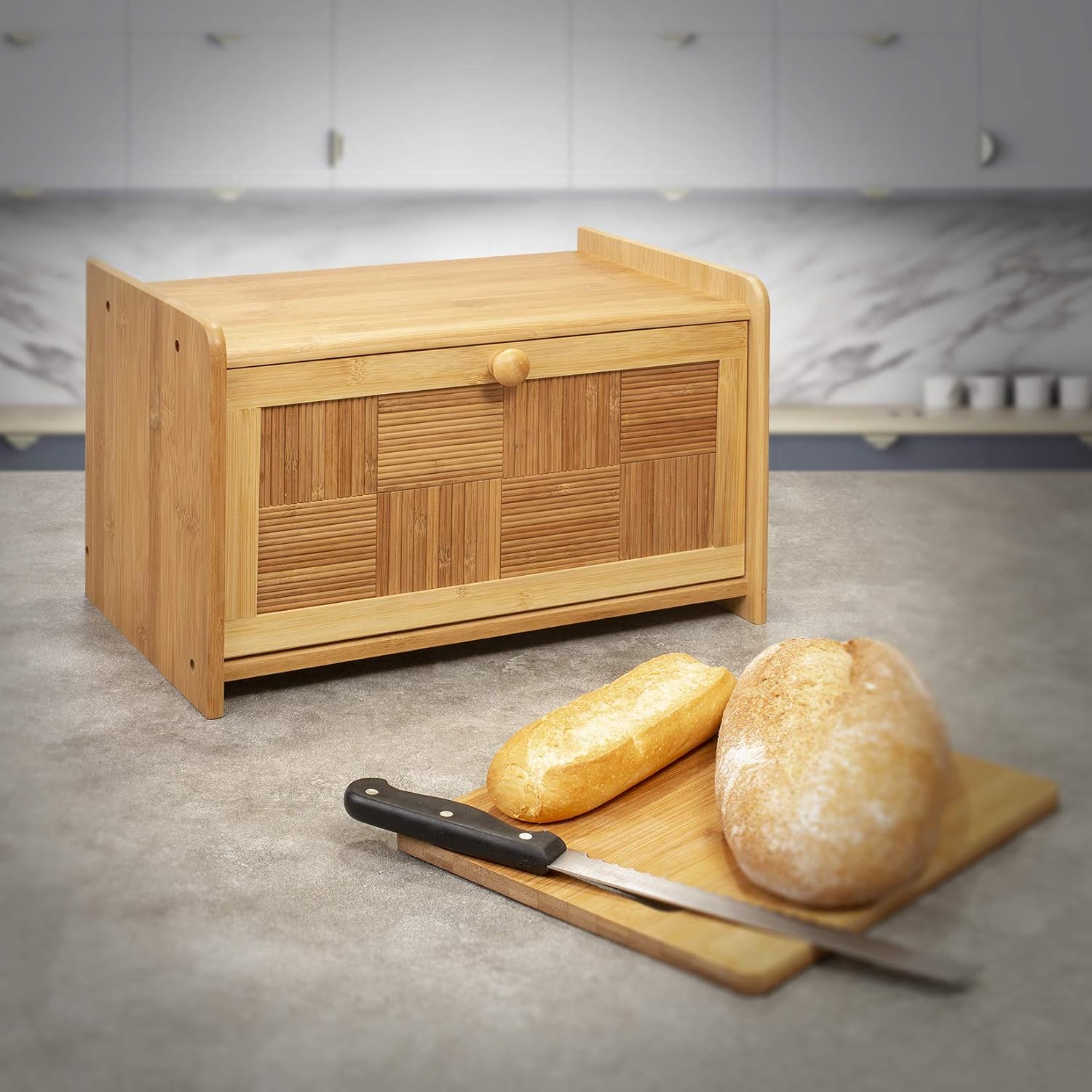 Woodluv Bread Bin Countertop Bread Storage for Kitchen With Drop Down Front Lid 23 x 38 x 24 cm (No Assembly Required) - Image 4