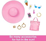 Barbie Blonde Doll with Beach Accessories Pink White Swimsuit Sun Hat Tote view 4