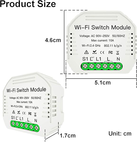 Interruptor WiFi Smart Switch Mini Rel Mdulo Receptor Inteligente Comando de Voz Alexa y Google Home IFTTT AC 220V