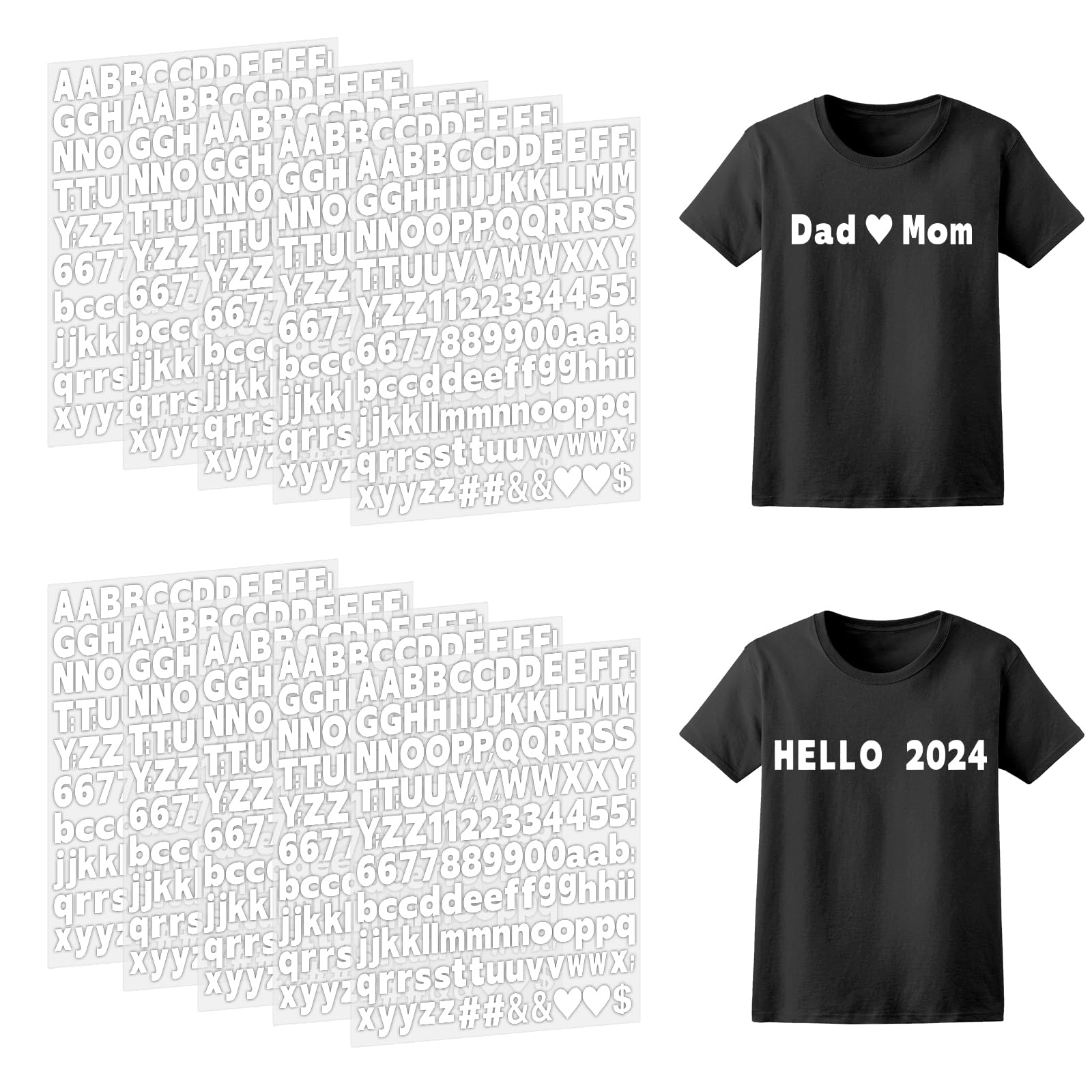 Photo 1 of 1 inch Iron on Letters and Numbers for Clothing, 10 Sheets 1510 Pieces Uppercase and Lowercase A-Z, 0-9 - PU Vinyl Heat Transfer Alphabet Stickers for Fabric T-Shirt Designs DIY Crafts