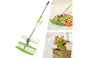 AXCOIX 2-in-1 Leaf Grabber Rake, Back Saving Leaf Collector Tool with Long Handle, Efficient Leaf Picker Upper Grabber, Leaves Pickup Shovel for Lawns Yard Work Gardening