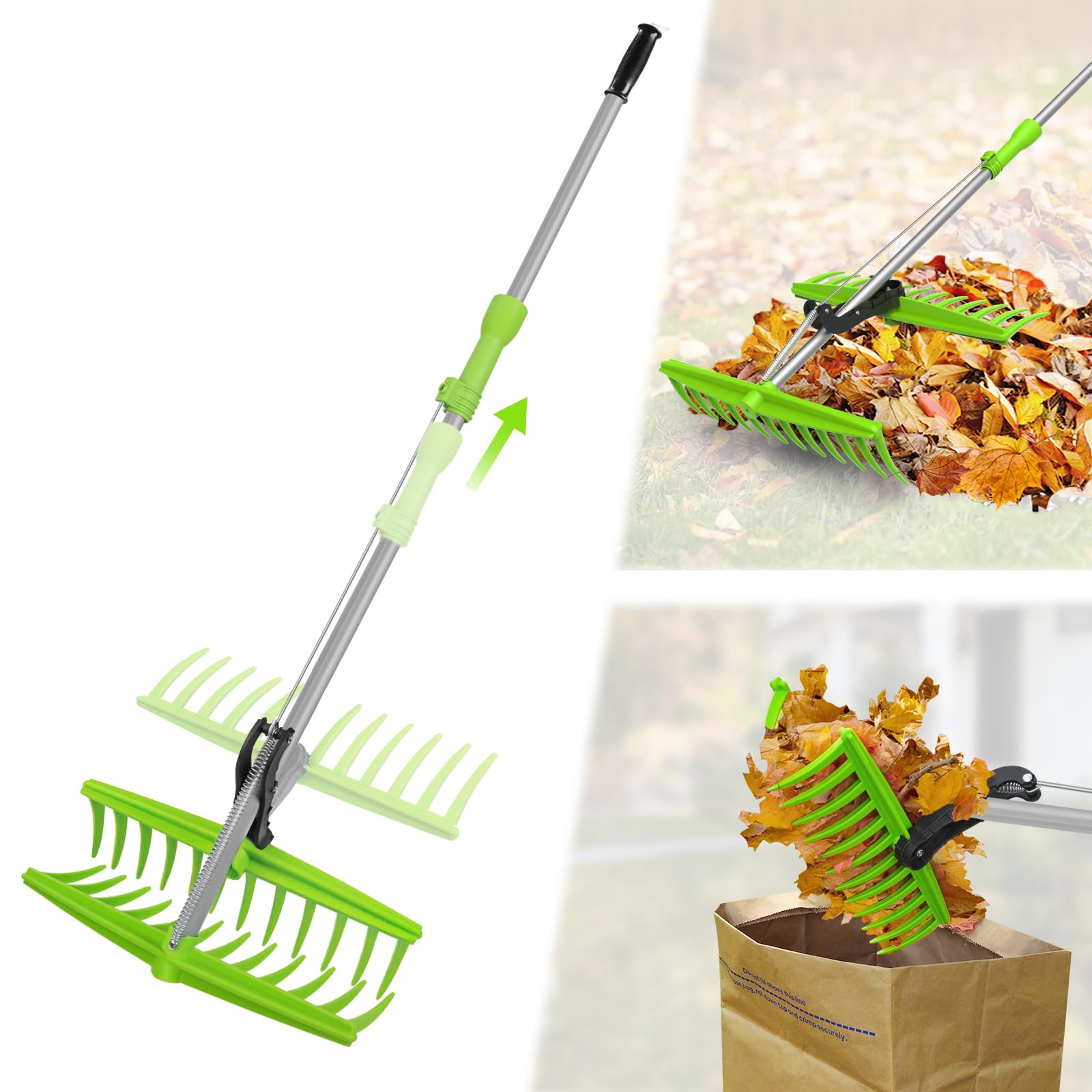 Photo 1 of 2-in-1 Leaf Grabber Rake, Back Saving Leaf Collector Tool with Long Handle, Efficient Leaf Picker Upper Grabber, Leaves Pickup Shovel for Lawns Yard Work Gardening