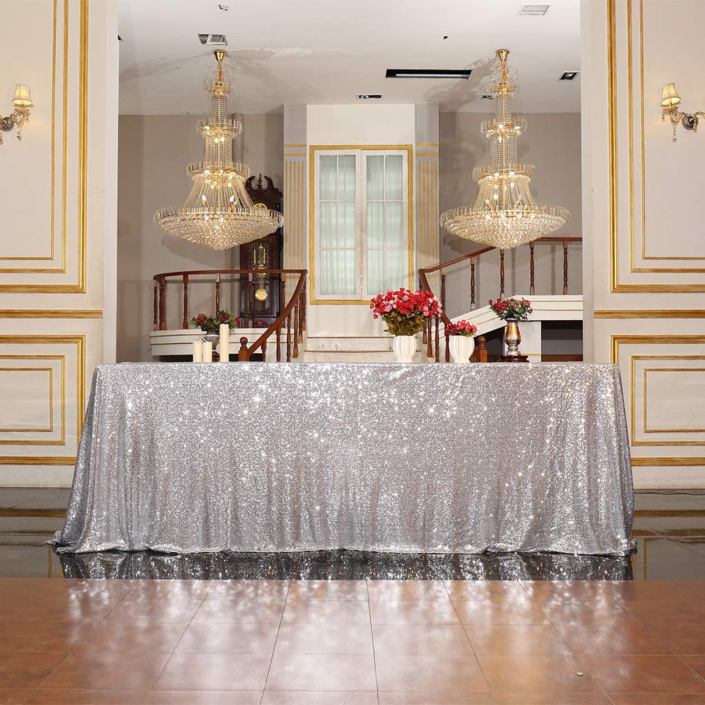 Eternal Beauty Sequin Tablecloths Rectangle Sliver 152 x 305 cm wedding Halloween Chrismas Party Banquet New Year’s Day — image 1
