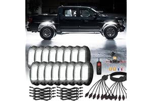 LD DARKEAGLE 16Pods Metal All Pure White LED Rock Lights Kit Plug and Play 6500K with Switch Wiring Harness Extension Fuse,Quick Connect Aluminum Waterproof Underglow 12V for Semi Trucks Pickup Trailer Offroad