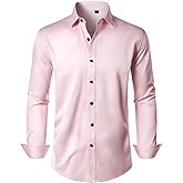 Alimens & Gentle Men's Dress Shirts Long Sleeve Wrinkle Free Stretch Business Casual Wedding Button Down Shirt