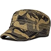 VOBOOM Washed Cotton Military Cadet Army Caps Unique Design Vintage Flat Top Hat